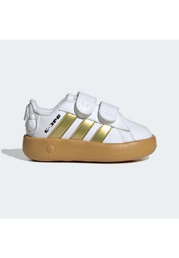 Buty Adidas Star Wars Grand Court 2.0 Infants. Kolor: żółty, zielony, wielokolorowy, brązowy, biały. Wzór: motyw z bajki. Sport: turystyka piesza, tenis
