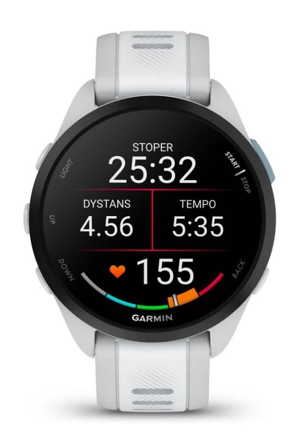 GARMIN - Garmin Forerunner 165 biały. Rodzaj zegarka: smartwatch. Kolor: biały. Styl: casual