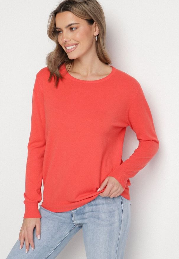 Born2be - Pomarańczowy Sweter z Kaszmirem i Ściągaczami Sanaliene. Okazja: na co dzień. Kolor: pomarańczowy. Materiał: kaszmir. Styl: elegancki, casual