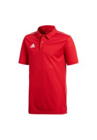 Adidas - Koszulka polo spiłkarska dla dzieci adidas Core 18 Polo JUNIOR. Typ kołnierza: polo. Kolor: czerwony