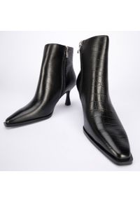 Wittchen - Botki ze skóry croco na szpilce czarne. Kolor: czarny. Materiał: skóra. Obcas: na szpilce. Styl: rockowy. Wysokość obcasa: średni #5