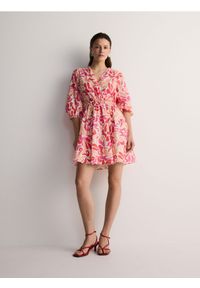 Reserved - Wzorzysta sukienka mini z bawełny - wielobarwny. Materiał: bawełna. Długość: mini #1