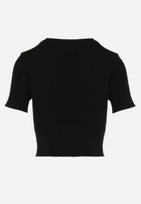 Born2be - Czarny Krótki T-shirt z Prążkowanej Dzianiny Clutia. Kolor: czarny. Materiał: dzianina, prążkowany. Długość: krótkie #6