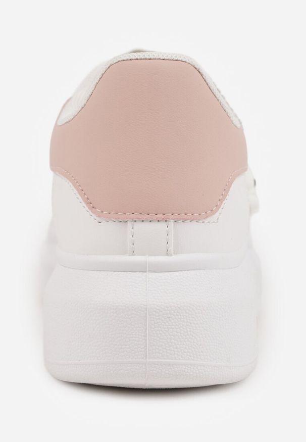 Renee - Biało-Różowe Casualowe Sneakersy z Zawieszką Misiem Ulevidia. Okazja: na co dzień. Zapięcie: sznurówki. Kolor: biały. Materiał: jeans. Sezon: wiosna, lato. Sport: turystyka piesza