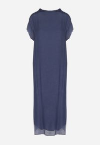 Born2be - Niebieska Sukienka Pudełkowa Ozdobiona Wiązaniem Napelira. Okazja: na co dzień. Kolor: niebieski. Materiał: jeans. Wzór: aplikacja. Styl: casual, elegancki, klasyczny #3