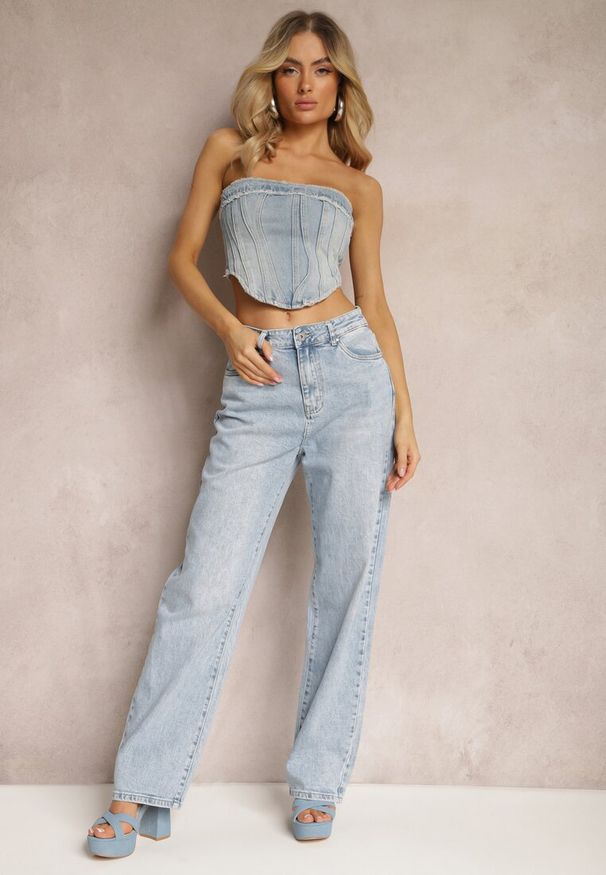 Renee - Niebieskie Jeansy Szerokie Tryphopis. Stan: podwyższony. Kolor: niebieski. Wzór: kolorowy