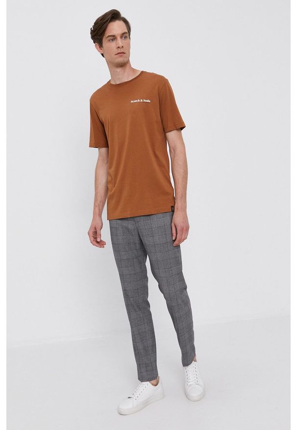 Scotch & Soda - T-shirt bawełniany. Okazja: na co dzień. Kolor: brązowy. Materiał: bawełna. Wzór: nadruk. Styl: casual