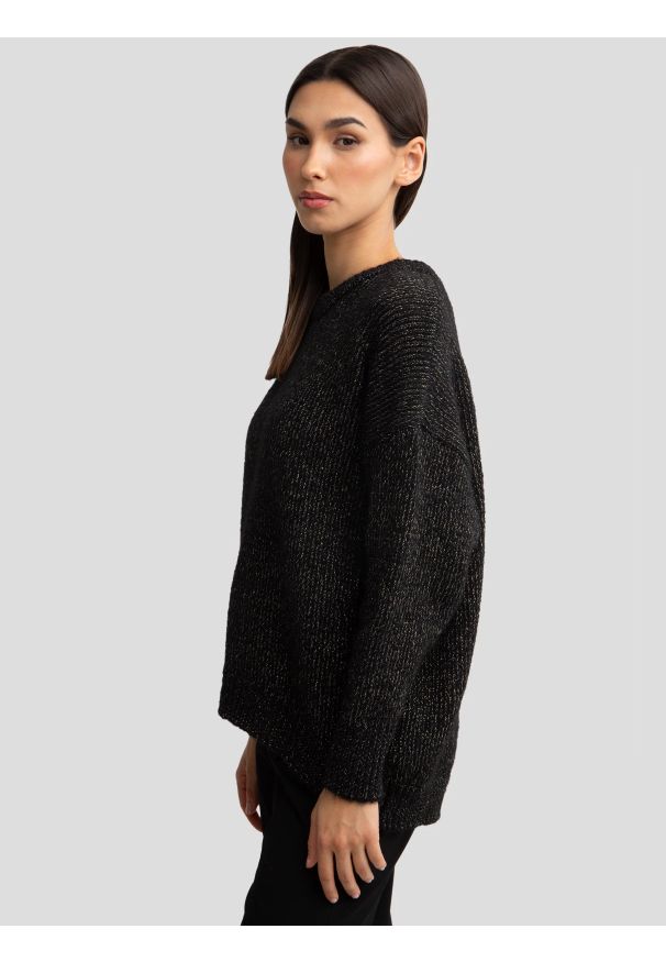 Big-Star - sweter damski oversize z dodatkiem wełny czarny mayamessa 906. Kolor: czarny. Materiał: wełna. Sezon: zima. Styl: elegancki