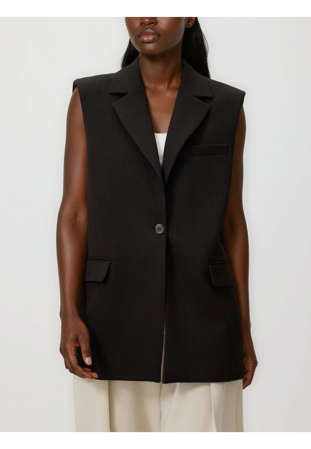 Reserved - Kamizelka z zakładką na plecach - ciemnobrązowy. Kolor: brązowy. Materiał: tkanina, wiskoza