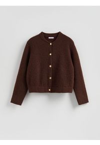 Reserved - Kardigan z dekoracyjnymi guzikami - brązowy. Kolor: brązowy. Materiał: dzianina, wełna, wiskoza #1