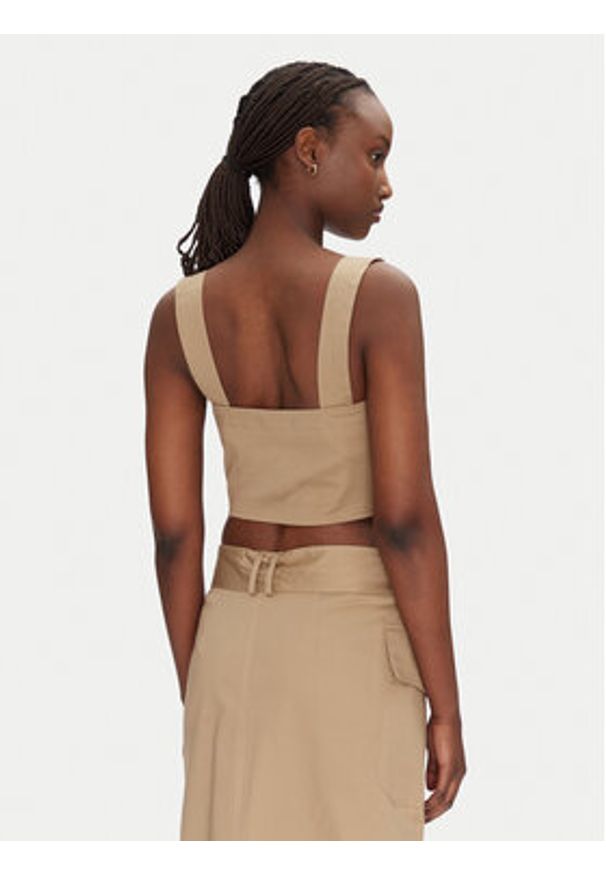 ACCESS FASHION Top 53-2216-502 Beżowy Slim Fit. Kolor: beżowy. Materiał: bawełna