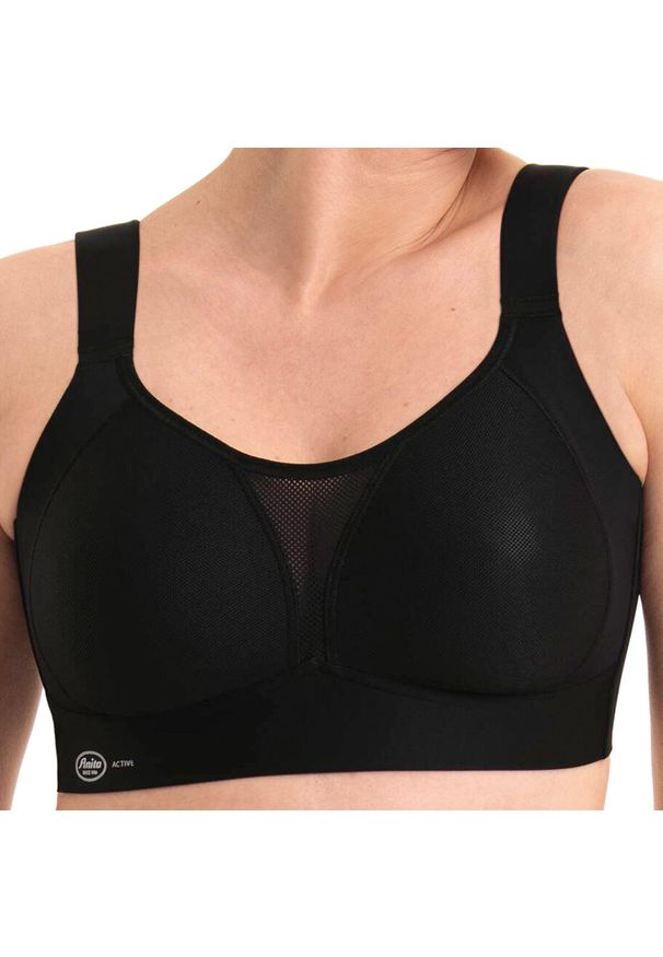 ANITA ACTIVE - Stanik fitness cardio Smart Control. Kolor: czarny. Materiał: poliester, poliamid, elastan. Wzór: paski. Sport: fitness