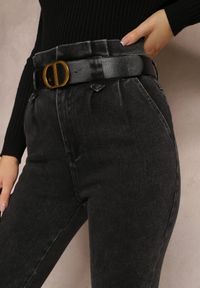 Renee - Czarne Jeansy Mom Fit z Paskiem Astera. Stan: podwyższony. Kolor: czarny. Styl: elegancki