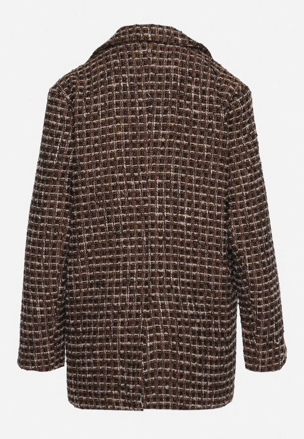 Born2be - Czarno-Brązowa Marynarka Tweedowa Retro o Jednorzędowym Fasonie Asaretta. Kolor: czarny. Materiał: tkanina. Styl: retro