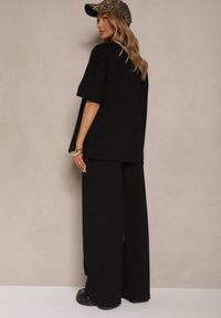 Renee - Czarny Komplet z Bawełny T-shirt z Rozcięciami i Spodnie o Szerokim Kroju Elpiola. Kolor: czarny. Materiał: bawełna #5