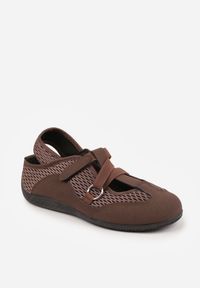 Born2be - Brązowe Siateczkowe Sneakersy w Stylu Balerinek z Paskiem na Rzep Talenate. Okazja: na co dzień. Zapięcie: rzepy. Kolor: brązowy. Materiał: jeans, materiał #6