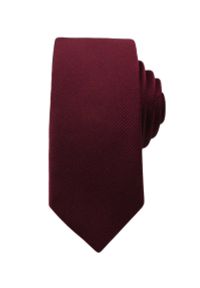 Krawat Męski w Deliatny Prążek -WĄSKI- 5 cm - Angelo di Monti, Bordowy. Kolor: czerwony. Wzór: prążki