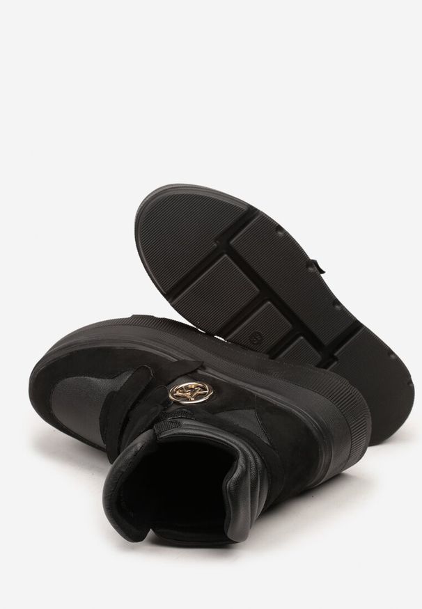 Born2be - Czarne Botki Vices w Stylu Sneakersów na Platformie Afirriva. Okazja: na co dzień. Zapięcie: rzepy. Kolor: czarny. Materiał: jeans. Wzór: aplikacja. Obcas: na platformie. Wysokość obcasa: średni