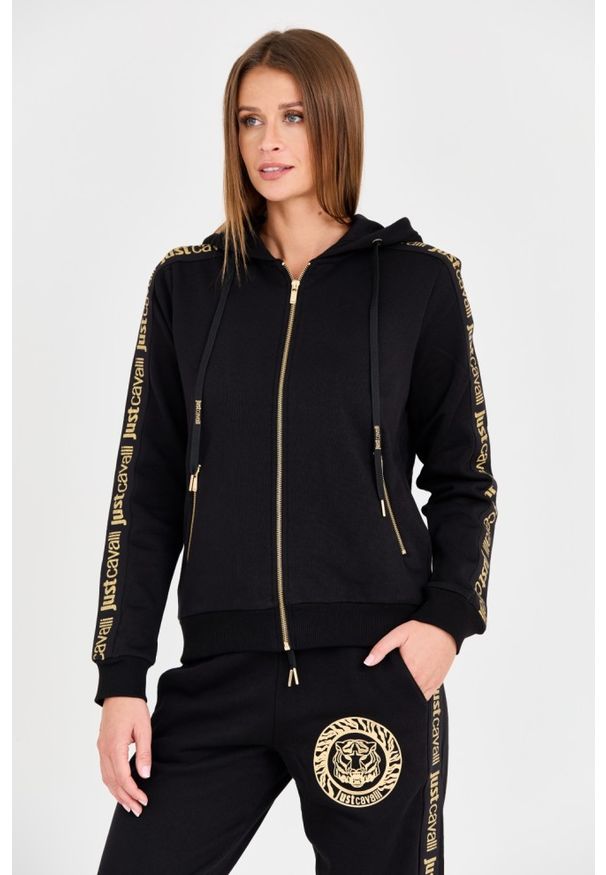 Just Cavalli - JUST CAVALLI Czarna damska bluza T-round Gold, Rozmiar S. Kolor: czarny