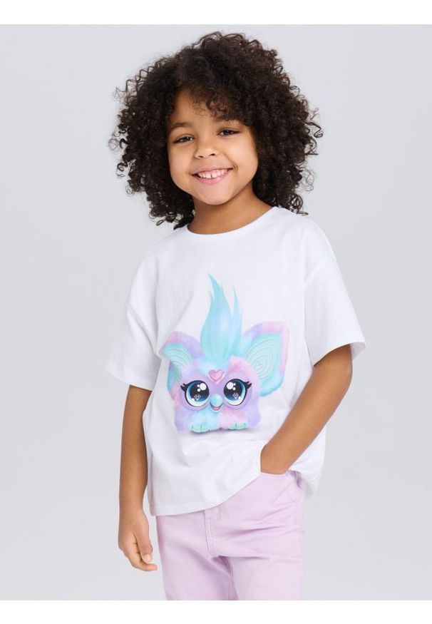 Sinsay - Bawełniana koszulka z nadrukiem FurReal Friends - biały. Kolor: biały. Materiał: bawełna. Wzór: nadruk