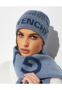 Givenchy - GIVENCHY - Wełniana czapka beanie z niebieskim logo. Kolor: niebieski. Materiał: wełna. Wzór: aplikacja, napisy #1
