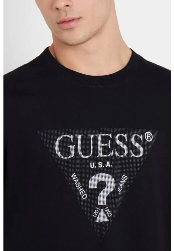 Guess - GUESS Czarny męski longsleeve Ls Cn, Rozmiar M. Kolor: czarny. Materiał: bawełna. Długość rękawa: długi rękaw. Długość: długie. Styl: elegancki