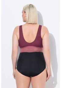 ULLA POPKEN - Damski Strój kąpielowy złota lamówka miękkie miseczki dekolt w serek. Kolekcja: plus size. Kolor: czarny. Materiał: poliester, elastan, poliamid, materiał