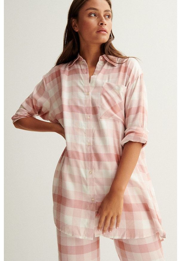 Undiz Koszula piżamowa damska kolor różowy. Kolor: różowy. Materiał: materiał, wiskoza. Długość: długie