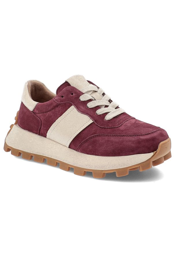 Bordowe Sneakersy Filippo Modne Obuwie Damskie. Okazja: na co dzień. Zapięcie: sznurówki. Kolor: czerwony. Materiał: zamsz