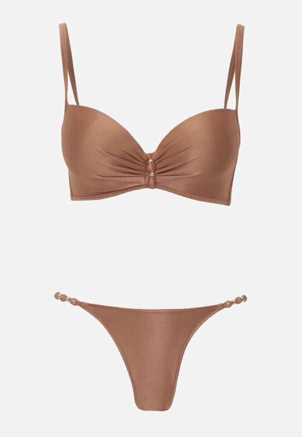 Born2be - Brązowe Bikini Push-Up Dwuczęściowe z Metalicznymi Ozdobami Asterelia. Kolor: brązowy. Wzór: aplikacja