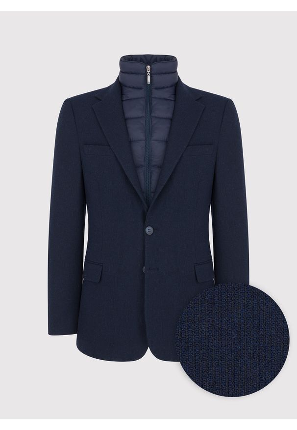 Pako Lorente - PAKO LORENTE – Granatowa marynarka męska z odpinaną podpinką. Kolor: niebieski. Materiał: poliamid, wiskoza, poliester, wełna, elastan