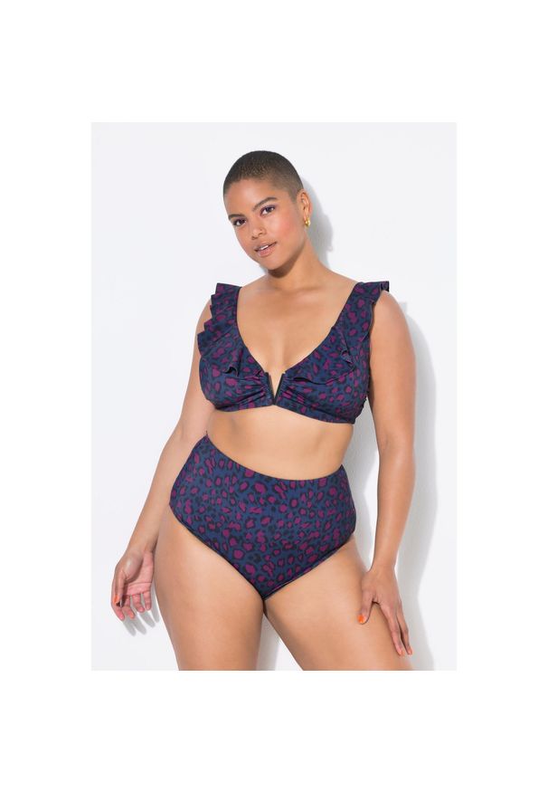 ULLA POPKEN - Damskie Figi od bikini wysoki stan kolorowy wzór w panterkę. Stan: podwyższony. Kolekcja: plus size. Kolor: niebieski. Materiał: poliester, elastan, poliamid, materiał. Wzór: kolorowy, motyw zwierzęcy