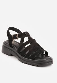 Born2be - Czarne Casualowe Sandały Gladiatorki VICES z Imitacji Zamszu Savaronei. Okazja: na co dzień. Zapięcie: pasek. Kolor: czarny. Materiał: zamsz. Sezon: lato. Styl: casual #8