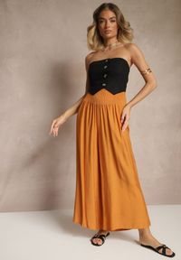Renee - Pomarańczowe Spodnie z Wiskozą o Szerokim Kroju High Waist Orrana. Okazja: na co dzień. Stan: podwyższony. Kolor: pomarańczowy. Materiał: wiskoza. Styl: elegancki, casual