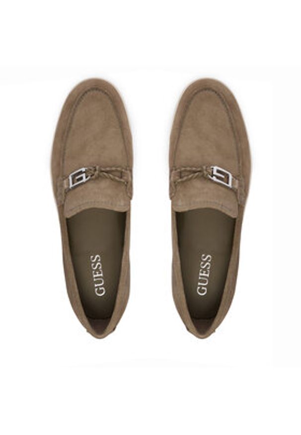 Guess Mokasyny FMJHEA SUE14 Khaki. Kolor: brązowy. Materiał: zamsz, skóra