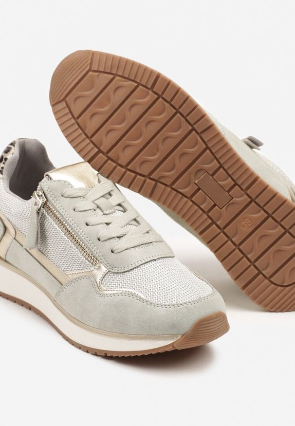Renee - Jasnozielone Sneakersy Ozdobione Suwakiem i Metalicznymi Wstawkami Alua. Okazja: na co dzień. Kolor: zielony. Materiał: jeans. Wzór: aplikacja. Sezon: wiosna, lato