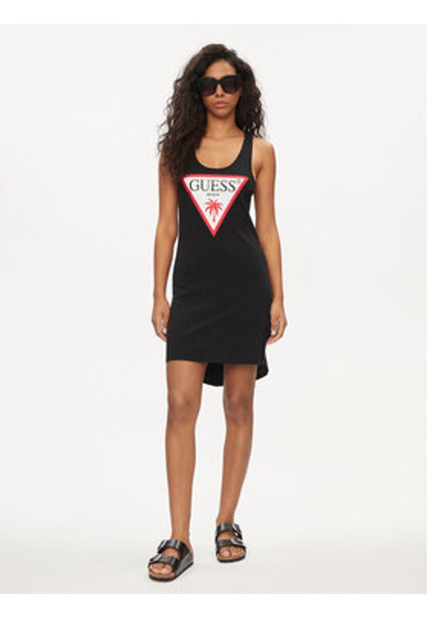 Guess Sukienka letnia E3GP03 JA914 Czarny Regular Fit. Kolor: czarny. Materiał: bawełna. Sezon: lato