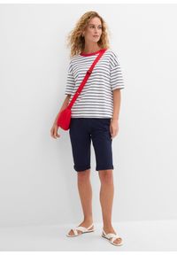 bonprix - Bermudy bawełniane z elastycznym paskiem. Kolor: niebieski. Materiał: bawełna #3