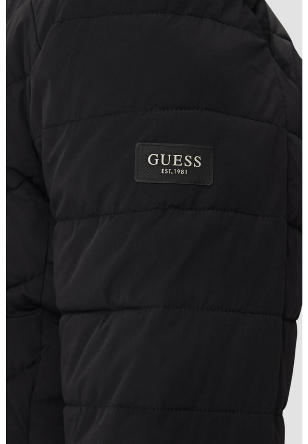 Guess - GUESS Czarna męska kurtka Biker Jacket. Okazja: na co dzień. Kolor: czarny. Materiał: poliamid, materiał, elastan, syntetyk. Styl: casual