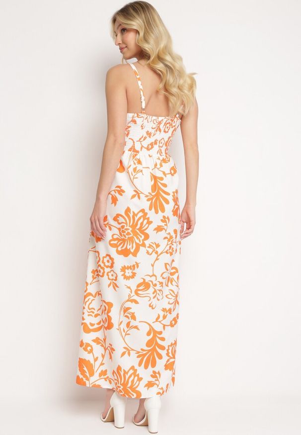 Born2be - Pomarańczowa Sukienka na Regulowanych Ramiączkach z Gumkami na Plecach Ściągana Troczkiem Harnela. Okazja: na co dzień. Kolor: pomarańczowy. Długość rękawa: na ramiączkach. Typ sukienki: proste. Styl: elegancki, casual, klasyczny