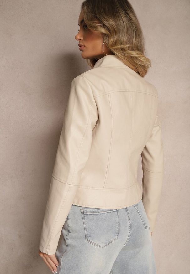 Renee - Beżowa Kurtka w Stylu Ramoneski Ilowina. Okazja: na co dzień. Kolor: beżowy. Styl: elegancki, casual