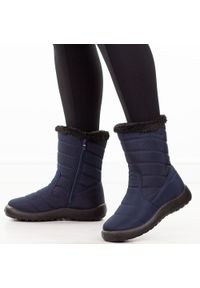 Granatowe zimowe wodoodporne śniegowce damskie Jezzi 74839-2. Okazja: na spacer. Kolor: niebieski. Materiał: tkanina. Szerokość cholewki: normalna. Sezon: zima. Styl: elegancki, klasyczny #1