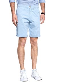 Wrangler - KRÓTKIE SPODENKI WRANGLER CHINO SHORT LIGHT BLUE W14AMM25N 112126569. Materiał: materiał. Długość: krótkie. Wzór: jednolity, aplikacja #4