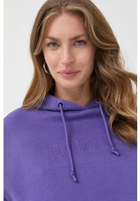 Patrizia Pepe bluza bawełniana damska kolor fioletowy z kapturem z aplikacją. Typ kołnierza: kaptur. Kolor: fioletowy. Materiał: bawełna. Długość rękawa: długi rękaw. Długość: długie. Wzór: aplikacja #2