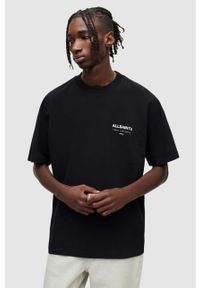 AllSaints t-shirt bawełniany kolor czarny z nadrukiem. Kolor: czarny. Materiał: bawełna. Długość rękawa: krótki rękaw. Długość: krótkie. Wzór: nadruk #1