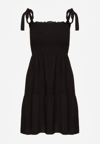 Renee - Czarna Bawełniana Sukienka na Ramiączkach z Gumką w Pasie o Rozkloszowanym Kroju Holfea. Okazja: na spacer, na co dzień, do pracy. Kolor: czarny. Materiał: bawełna. Długość rękawa: na ramiączkach. Sezon: lato. Typ sukienki: rozkloszowane, proste. Styl: casual, elegancki, klasyczny #6