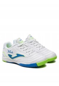 Joma - Buty sportowe piłkarskie halówki dziecięce JOMA TOLEDO na halę. Zapięcie: sznurówki. Kolor: biały. Materiał: materiał, syntetyk. Szerokość cholewki: normalna. Sport: piłka nożna