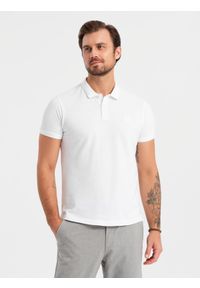 Ombre Clothing - Komplet bawełnianych t-shirtów męskich polo BASIC – biały/cielisty/jasnobrązowy V6 OM-POBS-0133 - XXL. Typ kołnierza: polo. Kolor: biały. Materiał: bawełna. Wzór: haft. Styl: klasyczny, sportowy #7