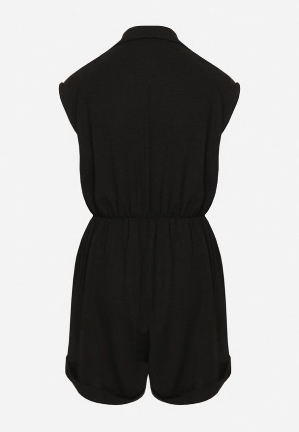 Born2be - Czarny Kombinezon z Nakładkowym Dekoltem i Gumką w Talii Nansaliah. Kolor: czarny