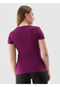 4f - 4F T-shirt slim gładki damski - fioletowy XS. Okazja: na co dzień. Kolor: fioletowy. Materiał: jersey, dzianina, materiał, bawełna, elastan. Wzór: gładki. Styl: sportowy, casual